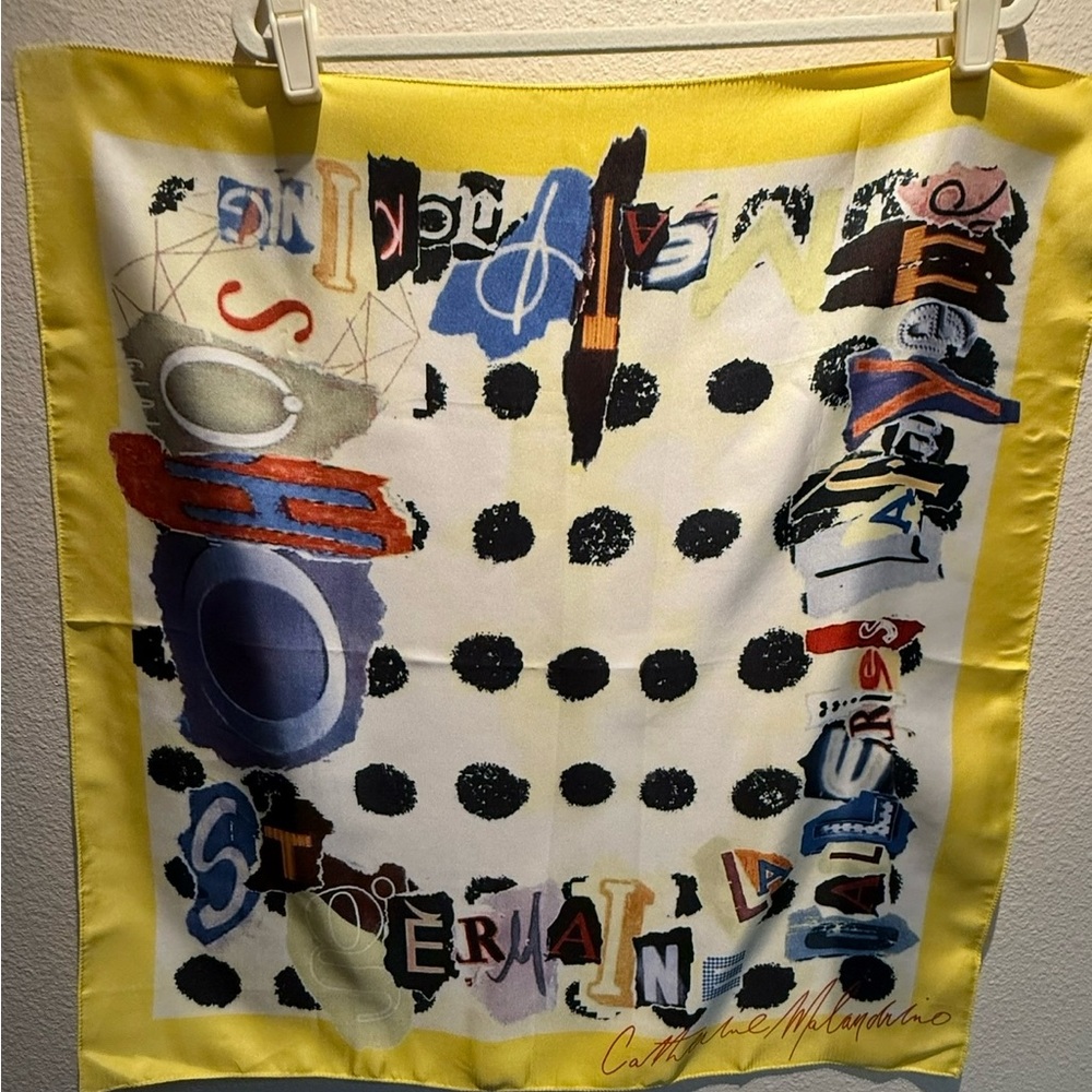 Catherine Malandrino 100% Silk Square Scarf,Vibrant Yellow & Blue